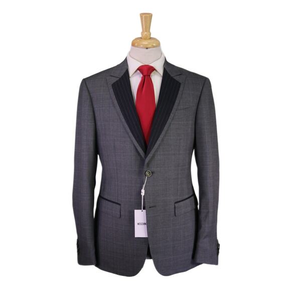Moschino Couture Gray Glen Plaid & Stripes Wool 2-Btn Suit Eu 52 - 42R New!